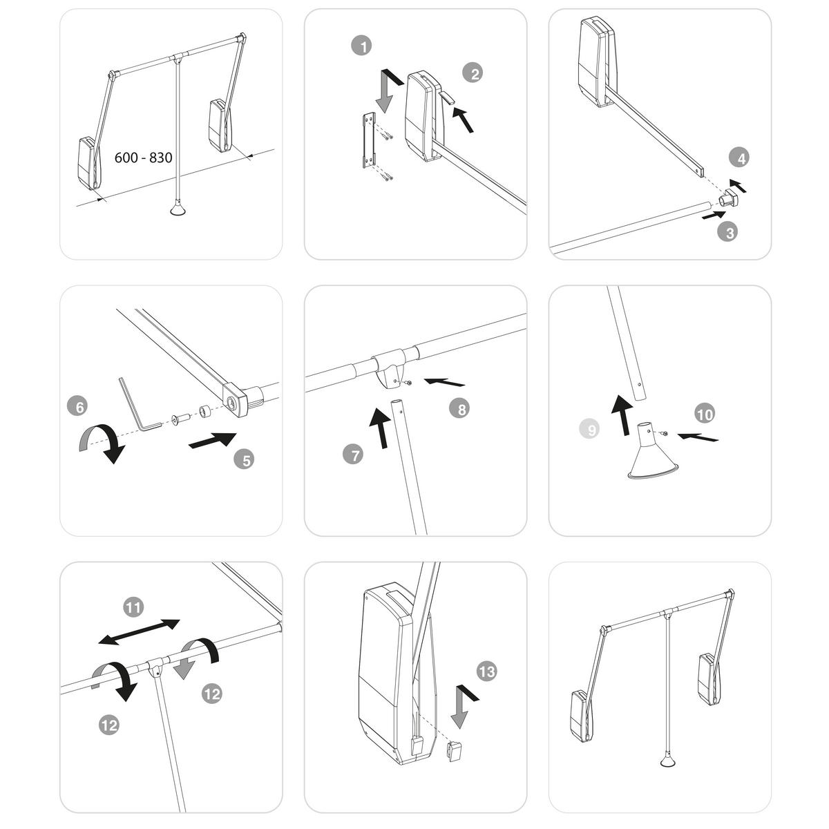 KLEIDERLIFT für Garderoben Hang Wandmontage, 600-830, Verchromt, Stahl und Kunststoff - Chromfarben, Metall (16/9/86.5cm) - EMUCA