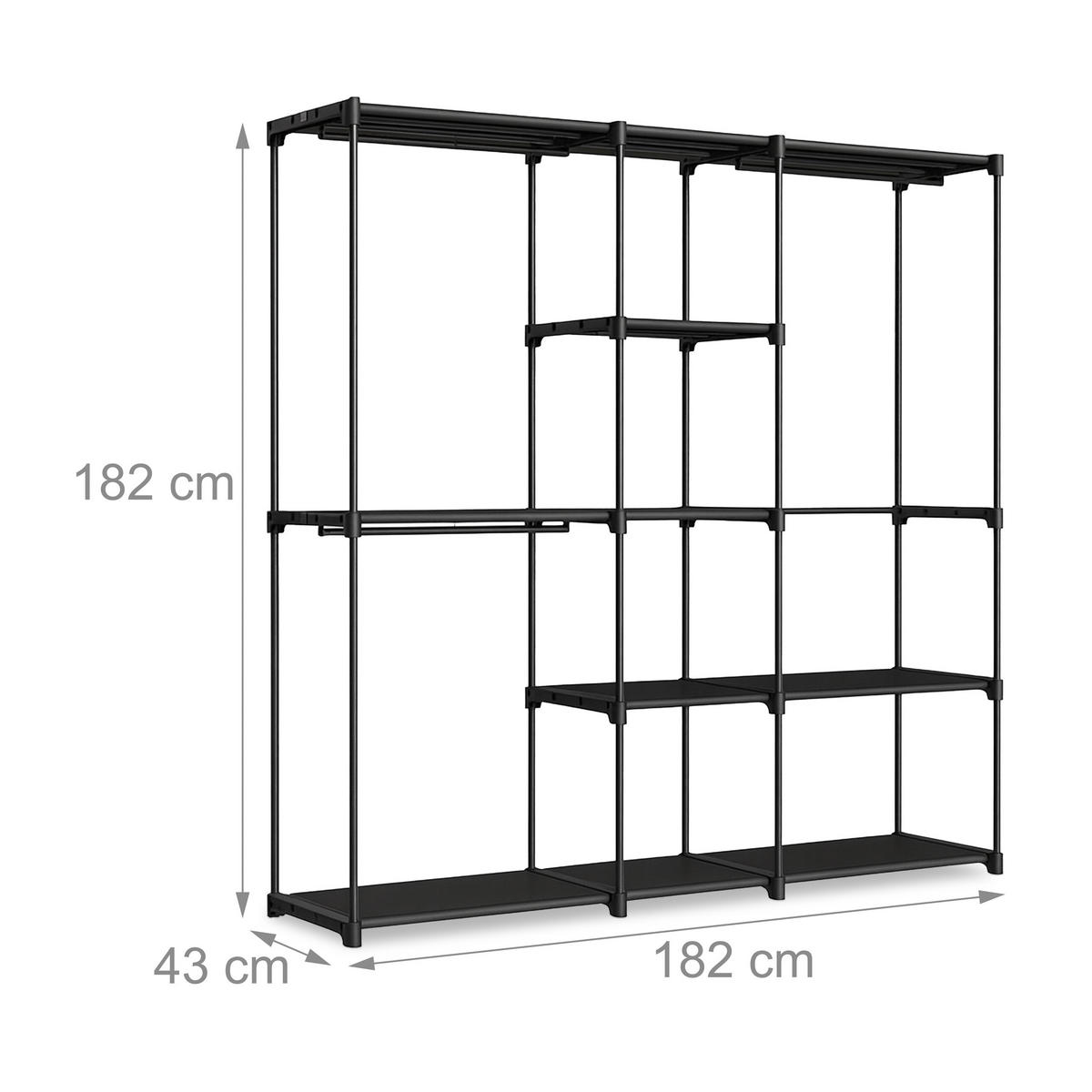 GARDEROBE - Schwarz, Kunststoff/Metall (182/182/43cm) - Relaxdays