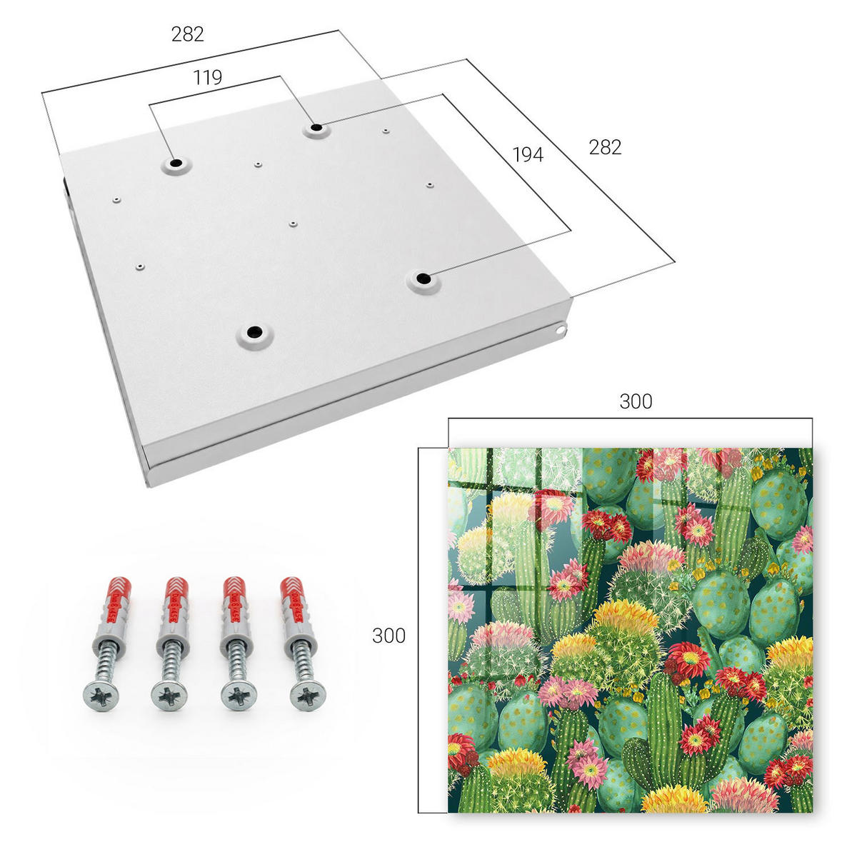 SCHLÜSSELBOX Weiß 30x30 cm – Türöffnung nach rechts - Bunter Garten - Grün, Metall (30/30/5cm) - TULUP