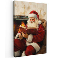 LEINWANDBILD Weihnachten - Weihnachtsmann - Winter - Open Fireside 90x140 cm - Dunkelrot, Textil (90/140cm) - MuchoWow