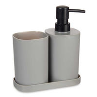 BAD-ACCESSOIRES Seifenspender, Becher, Untersetzer Kunststoff 3-teilig - Grau, Kunststoff (15/16/7cm) - Berilo