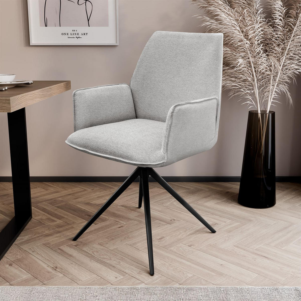 ARMLEHNENSTUHL OPHELIA mit Drehfunktion und Polsterung - Schwarz/Grau, Textil (60/87/64cm) - Lookway