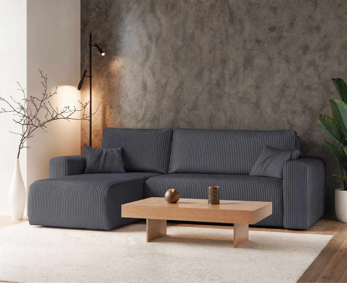 ECKSOFA Pianoni Grau Cordbezug - Schwarz/Grau, Kunststoff/Textil (244/140cm) - Selsey