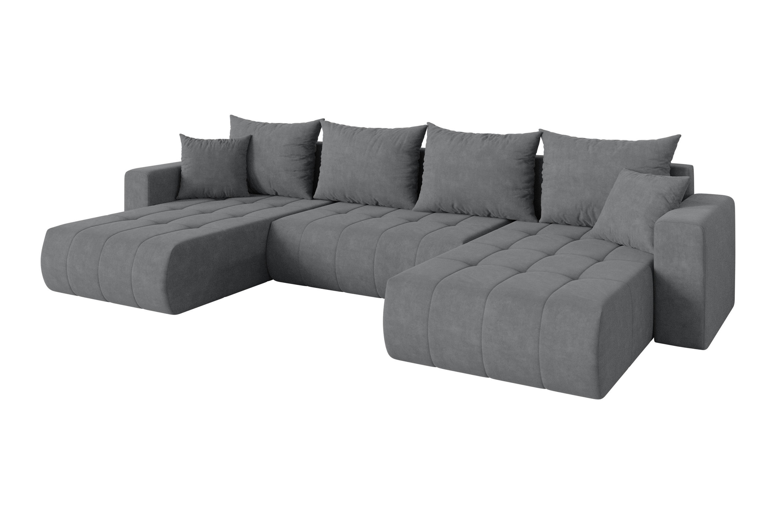WOHNLANDSCHAFT mit Schlaffunktion und Bettkasten MILA-U 378x194x86 Grau Velours - Taupe/Schwarz, Holzwerkstoff/Kunststoff (378/86/194cm) - ALTDECOR