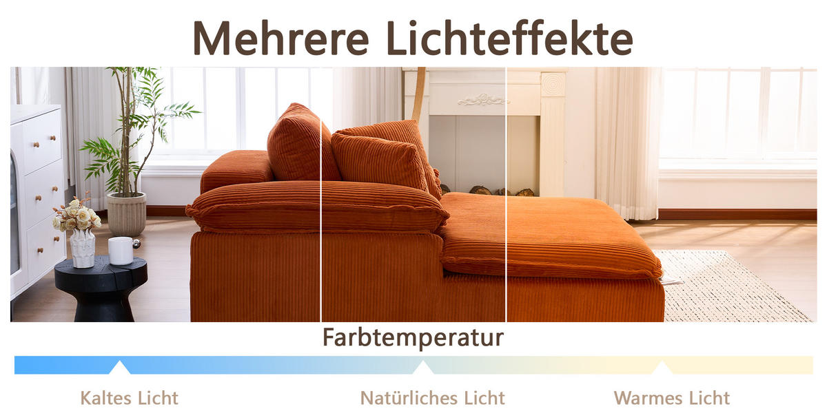 RECLINER Sofa Cord ergonomisch und ohne Montage 177/122/92 cm Orange - Orange, Textil (122/92/177cm) - Redom