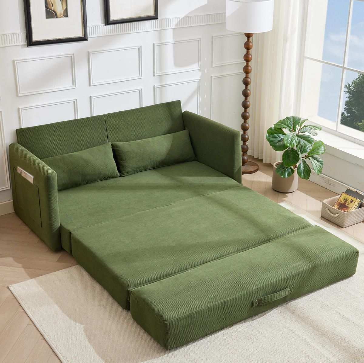 SOFABETT 2-Sitzer klappbar 165 cm Cord Grün - Grün, Metall (165/82/92cm) - Meubliv