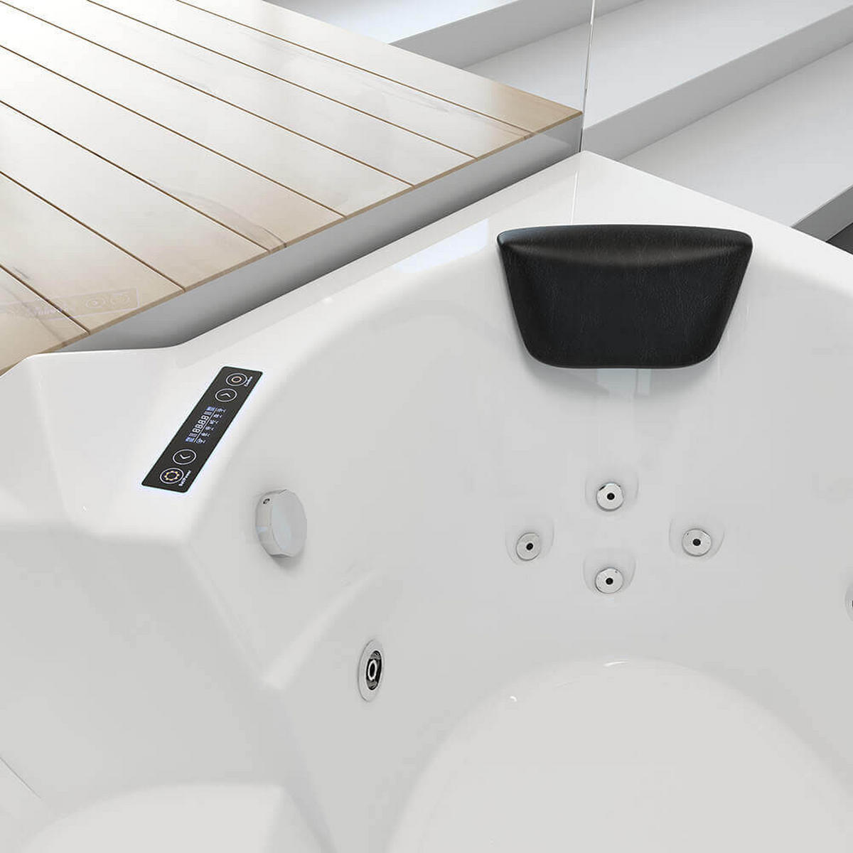 WHIRLPOOL Badewanne mit Lichttherapie LAGUNA L - 157 x 157 cm - Weiß, Keramik (157/65/157cm) - Home Deluxe