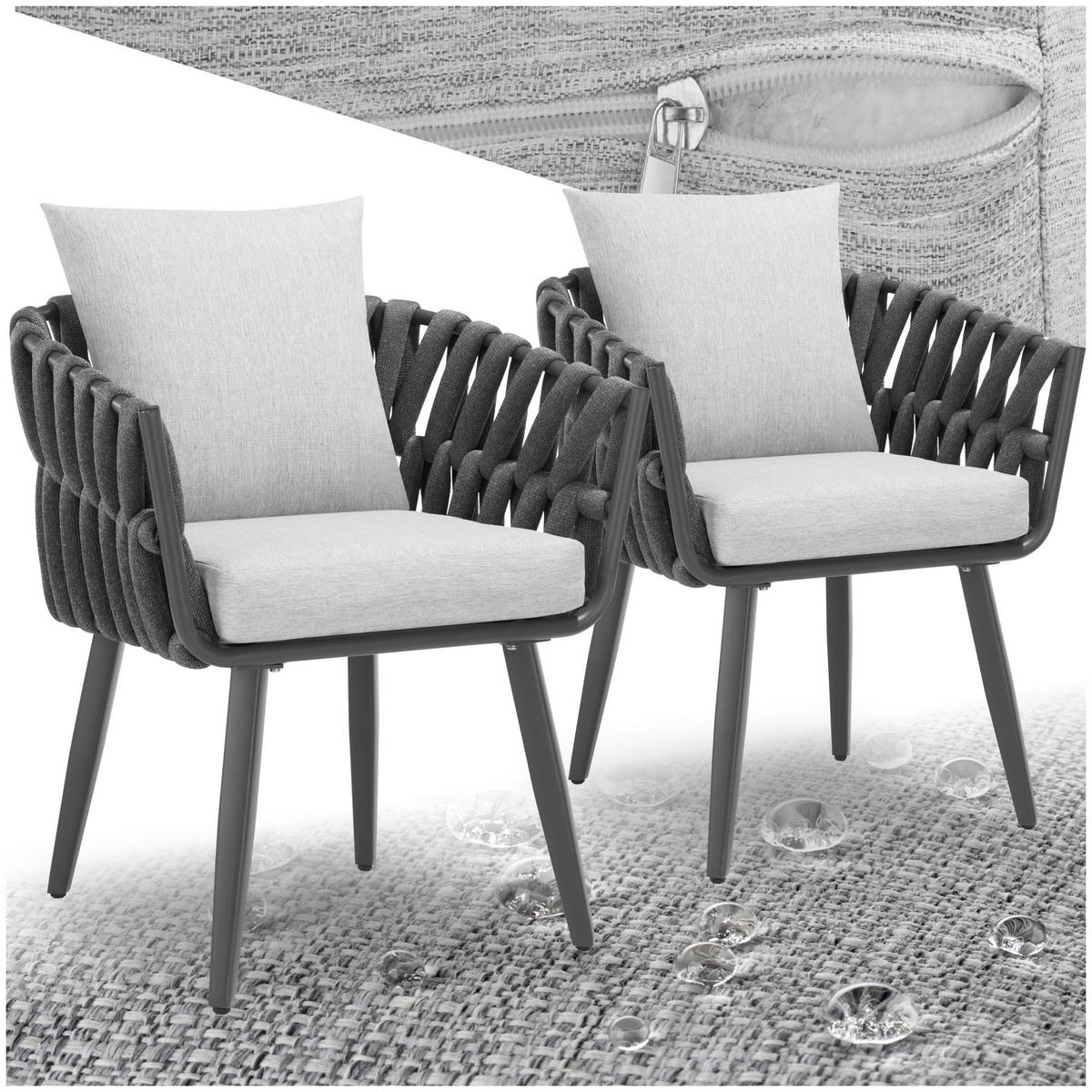 STUHL Lugano 2ER SET, höhenverstellbare Kunststofffüße, 61 x 60 x 73 cm, anthrazit - Anthrazit, Metall (61/73/60cm) - tectake