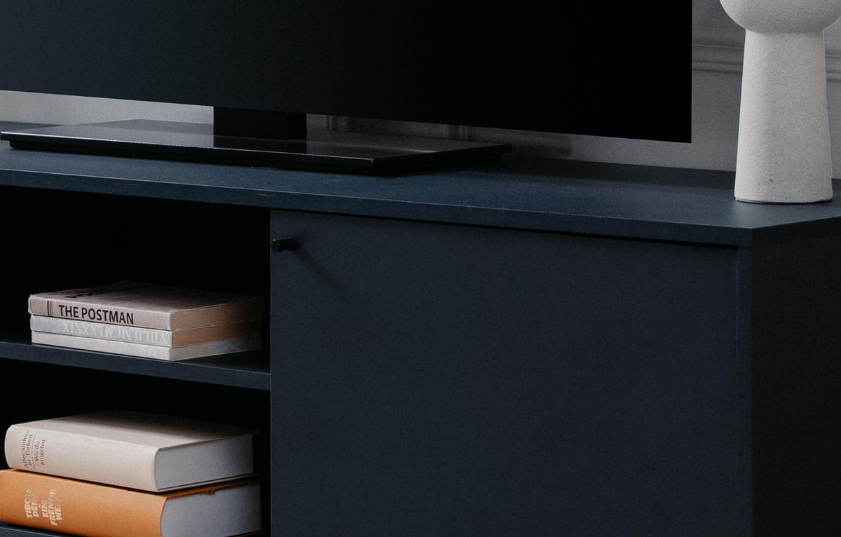 TV-LOWBOARD blau 160 cm, Fernsehtisch mit 4 Fächern - Blau/Schwarz, Holzwerkstoff/Metall (110/40/60cm) - Furn.Design