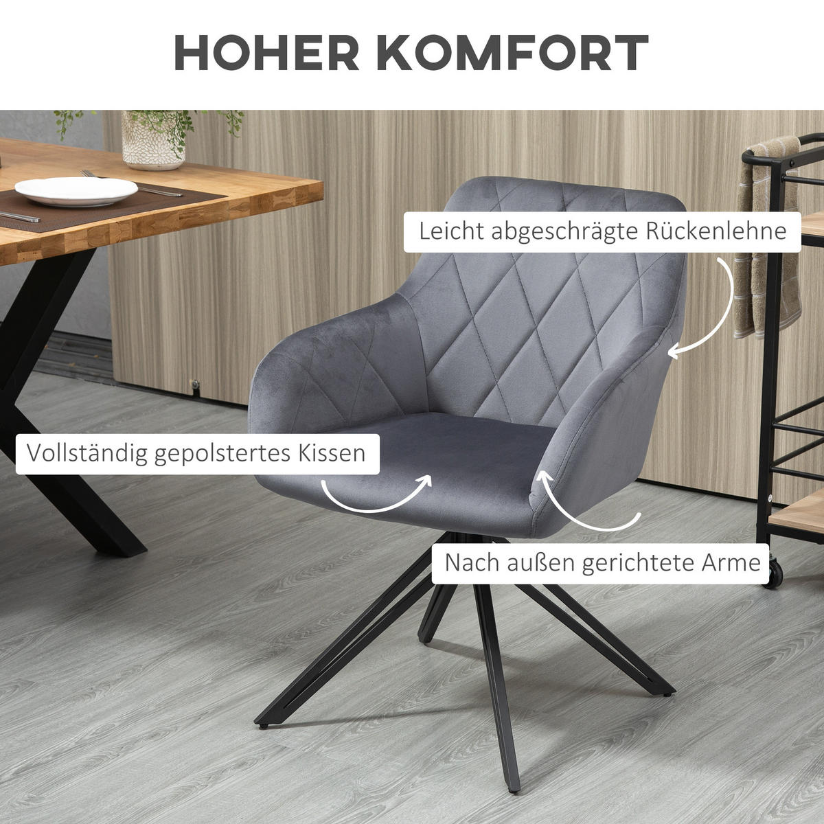 ESSZIMMERSTUHL Polsterstuhl Wohnzimmerstuhl mit Armlehne Küchenstuhl Grau - Grau, Kunststoff (60.5/77.5/58cm) - HOMCOM