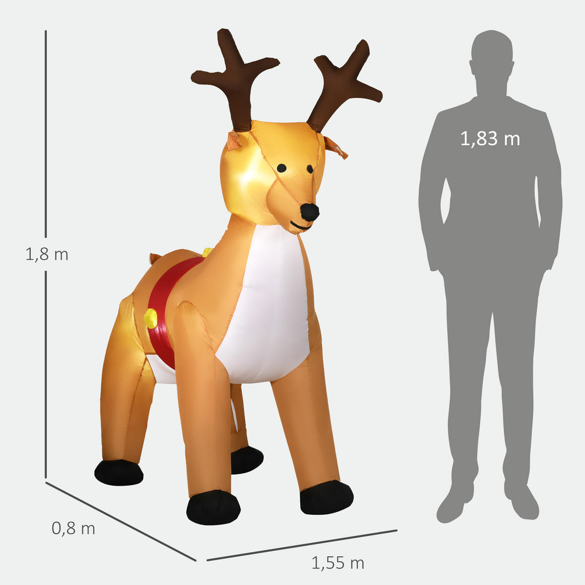 WEIHNACHTS-REH Gelb 155.0/80.0/180.0cm - Gelb, Textil (80/180/155cm)