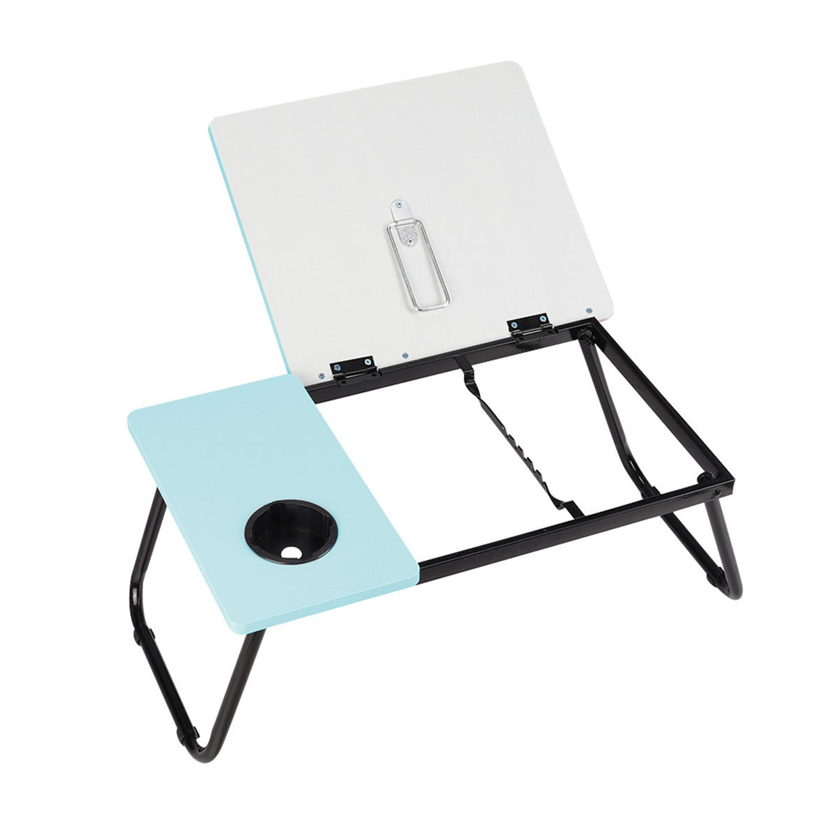 LAPTOP-BETTTISCH mit Getränkehalter Verstellbarer, klappbarer – Blau 5-fach Neigungsverstellung und Becherhalter 56x32,5x24 cm - Blau, Metall (32.5/56/24cm) - Livingandhome