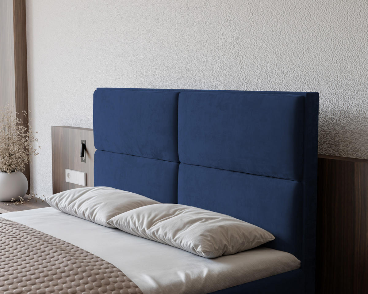 BOXBETT ORFEO 200/200 cm mit Matratze und Topper, Marineblau - Dunkelblau, Textil (200/200cm) - Idohome