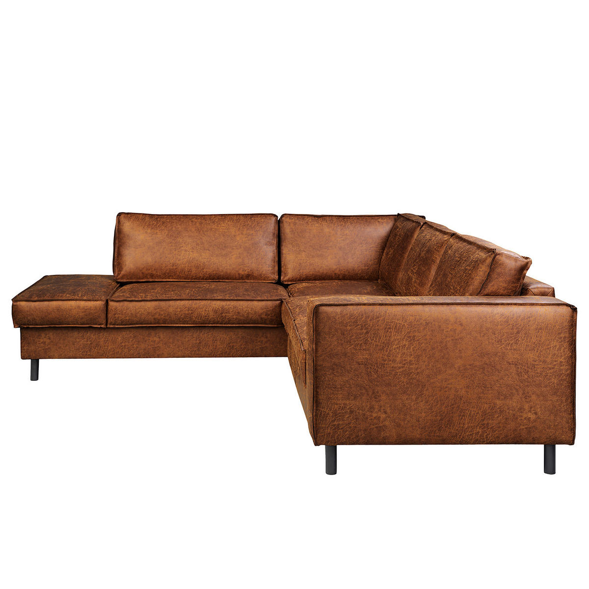 ECKSOFA mit Ottomane - Cognac/Anthrazit, Textil/Metall (258/225cm) - home24