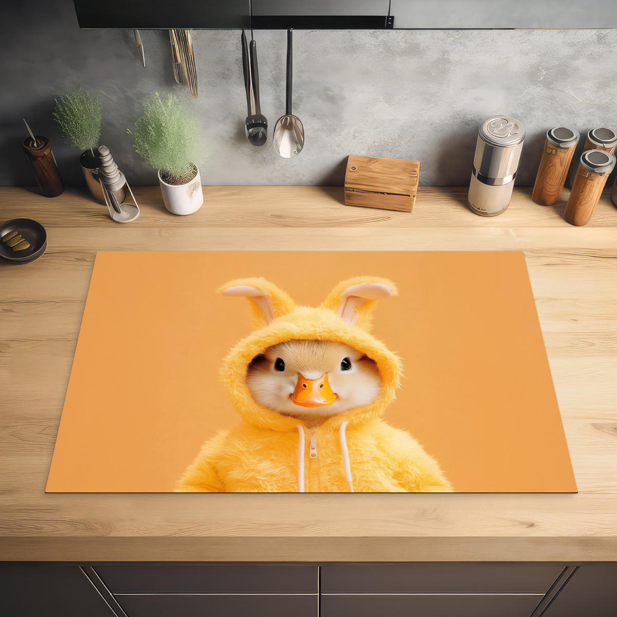 HERDABDECKPLATTE Osterhase - Kostüm - Ente Induktionsmatte 81x52 cm - Gelb, Kunststoff (81/52/0.2cm) - MuchoWow