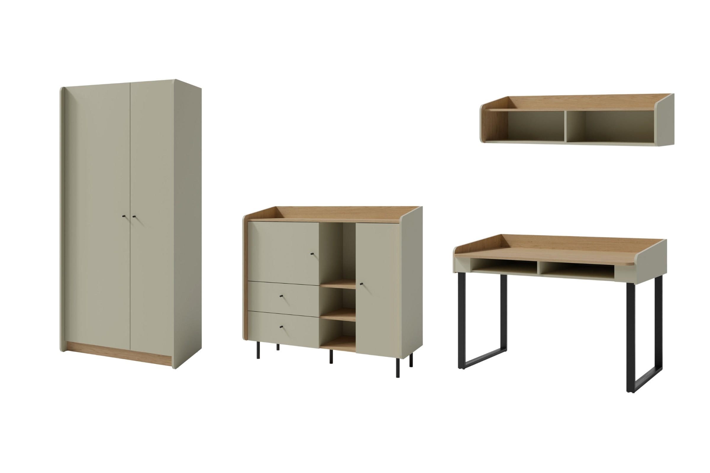 JUGENDZIMMER ALBI B 3-teilig in Eukalyptus / Baltic Düne Eiche - Alteiche/Eukalyptusholzfarben, Holzwerkstoff (340/195/65cm) - Deine Möbel 24