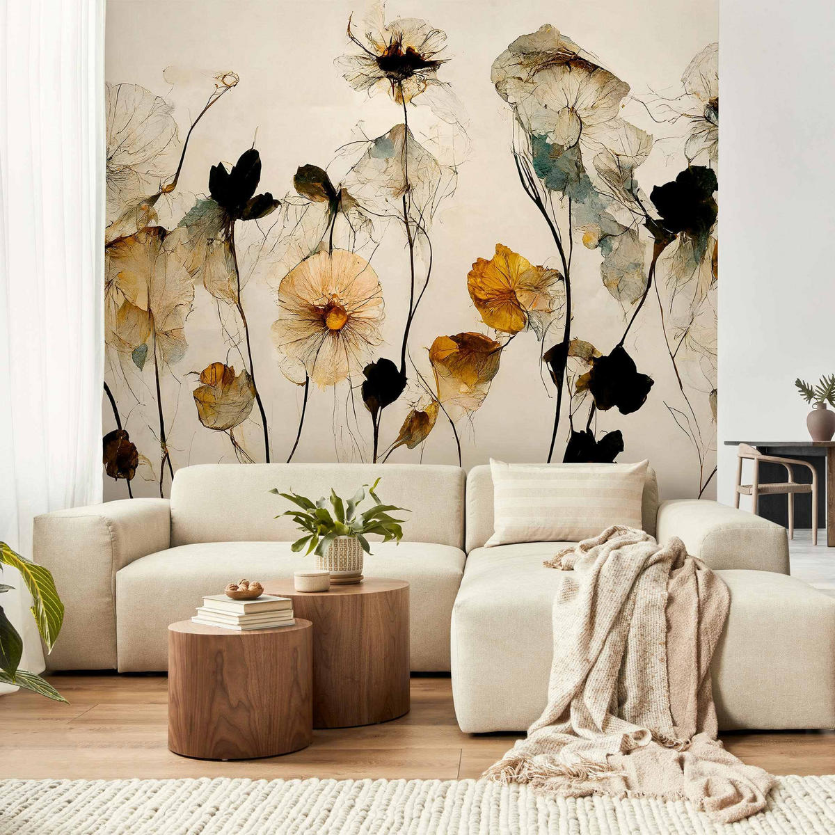 FOTOTAPETE Warme Blüten 288/288 cm - Eichefarben, Papier (288/288cm) - Bilderwelten