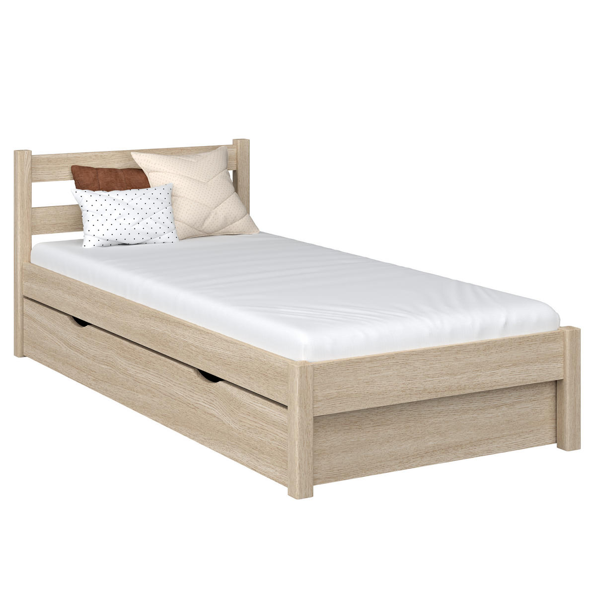 BETT mit Schublade N01 Sonoma Eiche 120/200 - Sonoma Eiche, Naturmaterialien/Holz (120/200cm) - N-Wood