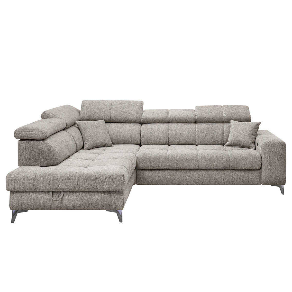 ECKSOFA mit Schlaffunktion - Webstoff - Taupe/Schwarz, Kunststoff/Textil (282/198cm) - home24