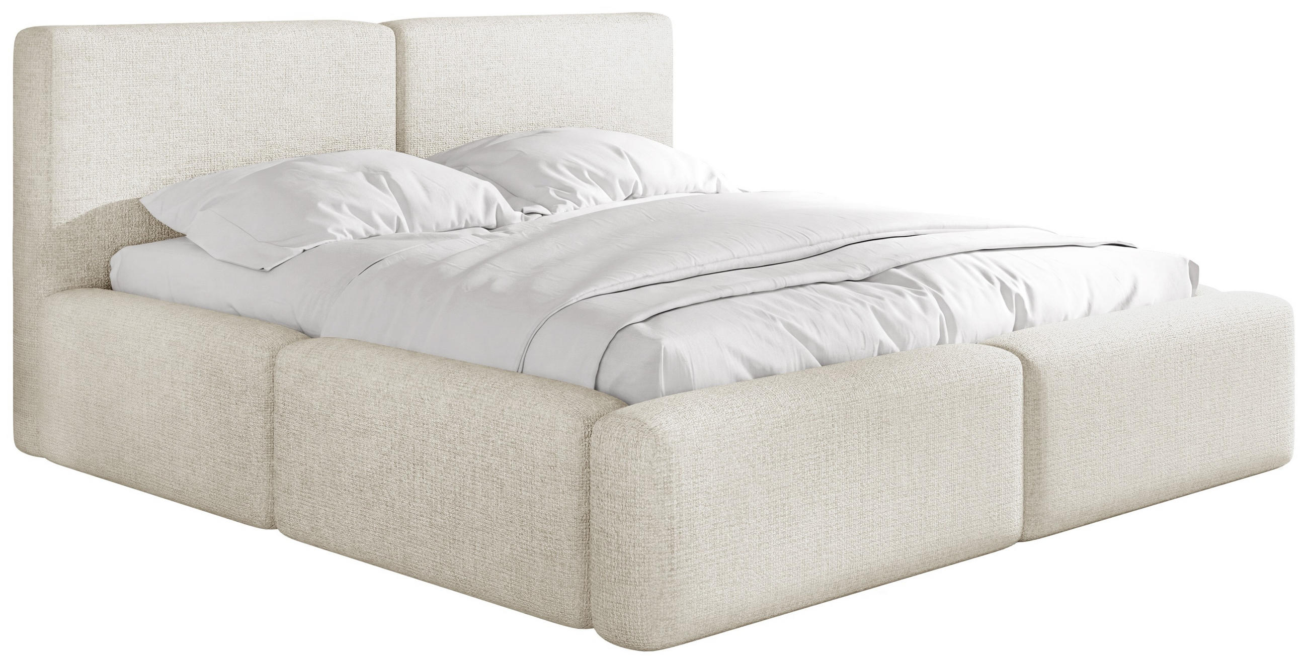 POLSTERBETT Duo mit Bettkasten, Metall-Lattenrost & hohem Kopfteil in Creme Chenille 200x200 cm - Birkefarben/Creme, Kunststoff/Textil (200/200cm) - WFL GROUP