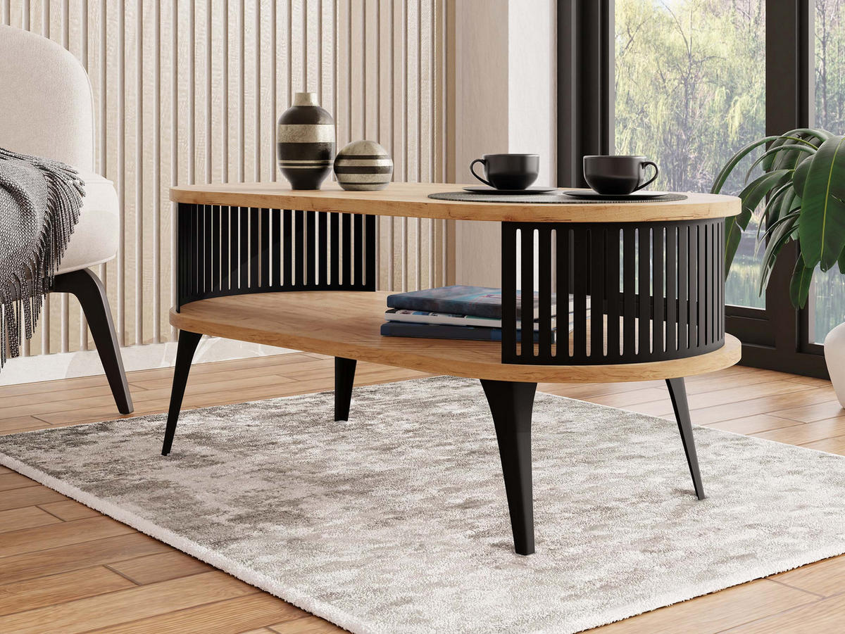 COUCHSITCH Roenni Oval - Eichefarben/Schwarz, Holzwerkstoff/Metall (100/50/44cm) - MIRJAN24