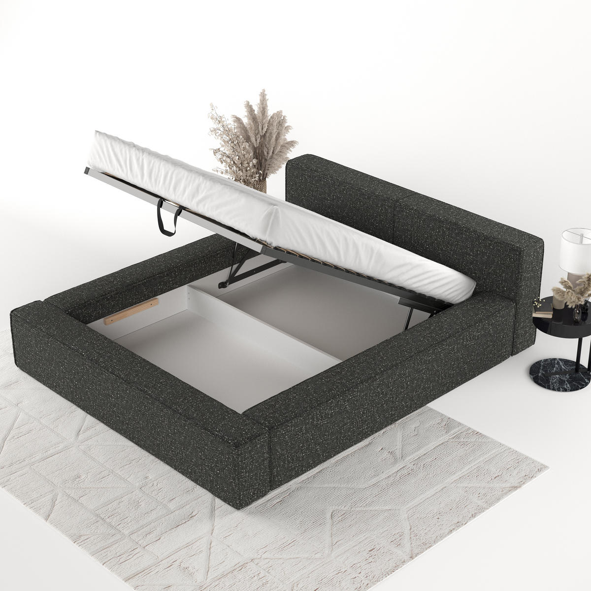 POLSTERBETT Casto mit Stauraum 200/200 cm Schwarz im Blur Stoff - Schwarz/Naturfarben, Holz/Holzwerkstoff (200/200cm) - AltaBeds