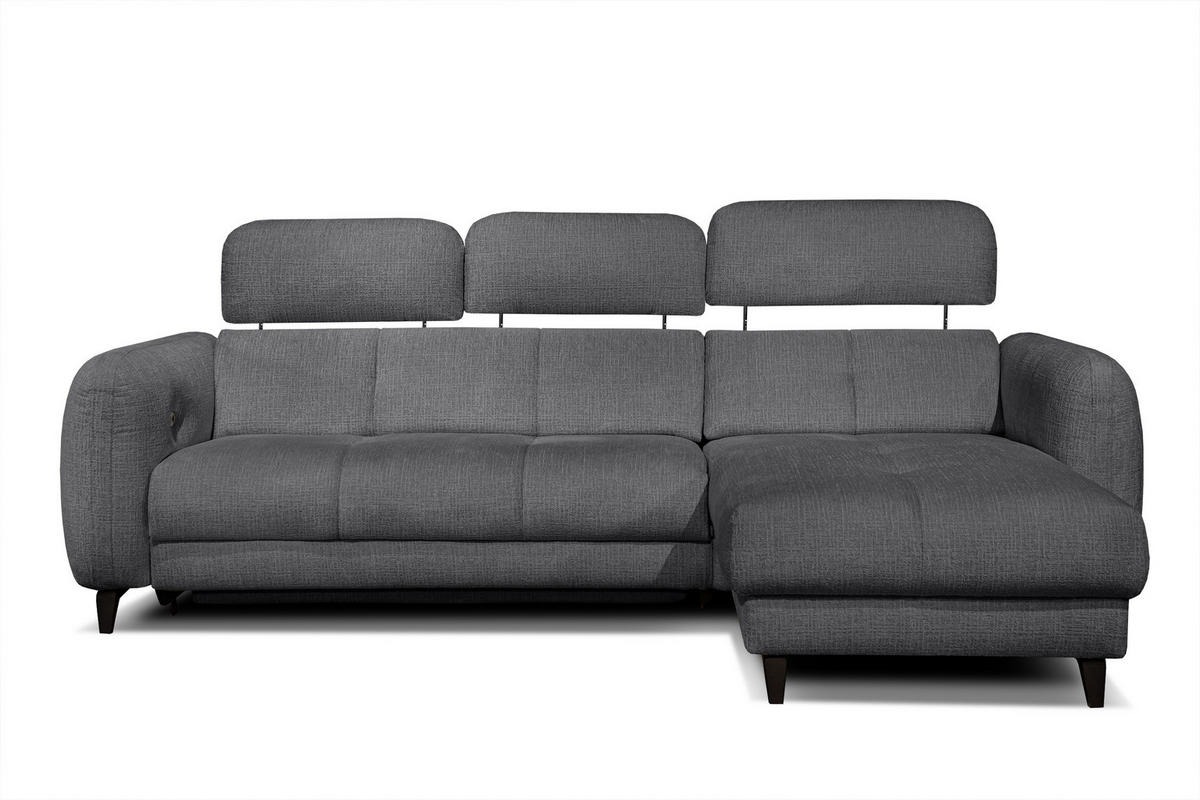 ECKSOFA SVEN 3-Sitzer, 1 Relax XL, verstellbare Kopfstützen, dunkelgrau - Anthrazit/Schwarz, Holzwerkstoff/Textil (256/163cm) - Courtois Laville