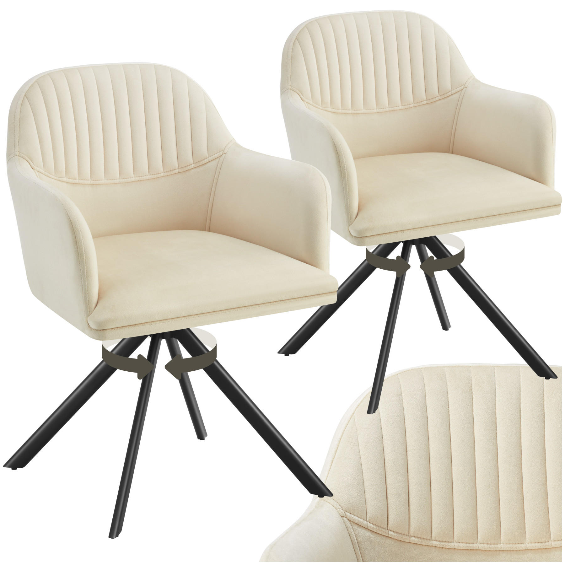 DREHSTUHL 2er Set Lona 56 x 59 x 81 cm crème/schwarz - Creme/Schwarz, Textil (56/81/59cm) - tectake