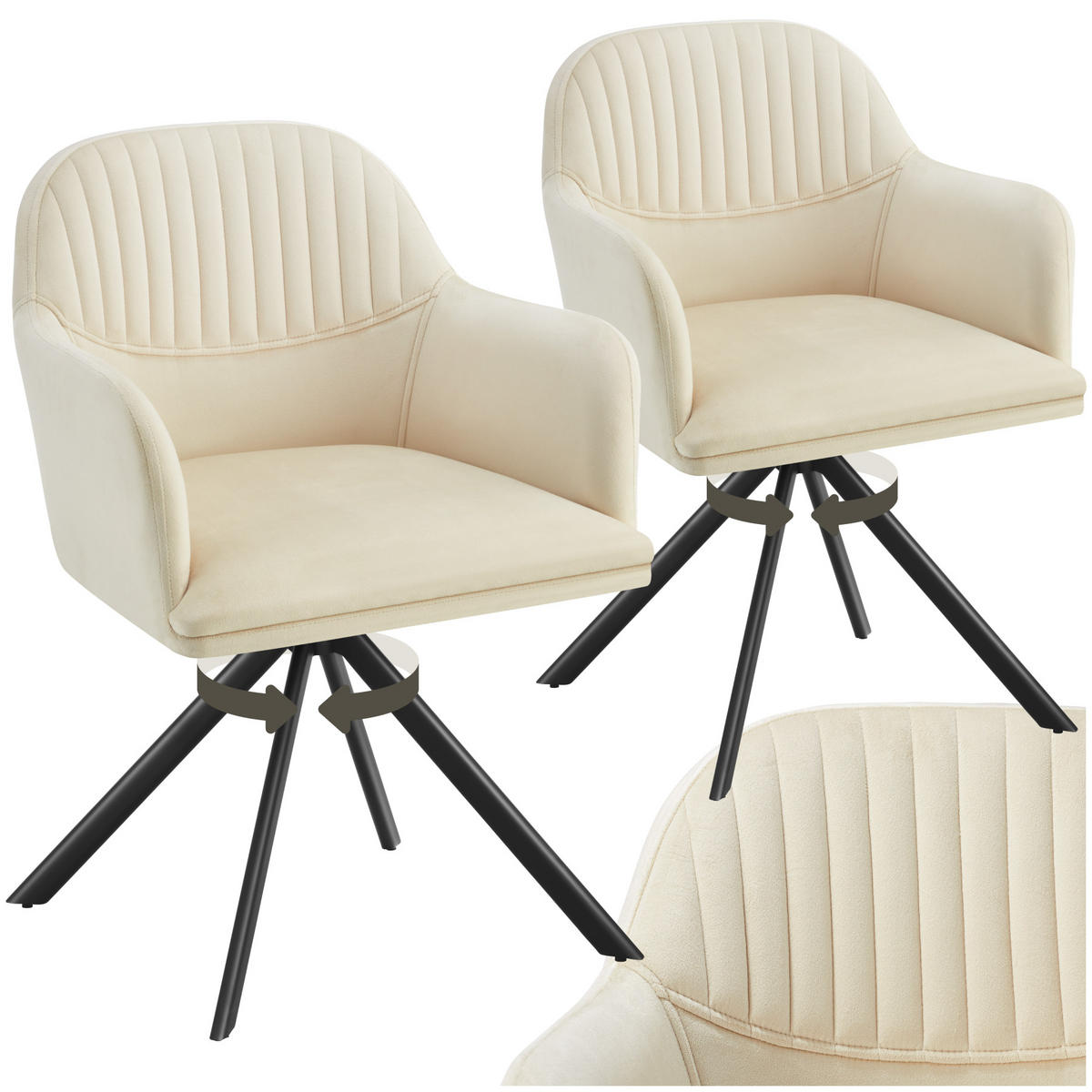 DREHSTUHL 2er Set Lona 56 x 59 x 81 cm crème/schwarz - Creme/Schwarz, Textil (56/81/59cm) - tectake