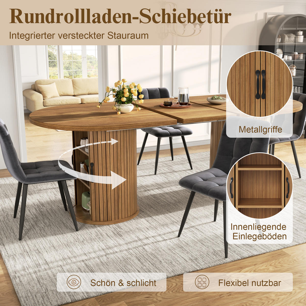 ESSTISCH Dunkelbraun 150–190×80×75 cm mit Auszugmechanismus, verdecktem Staufach und Metallrahmen aus Holzwerkstoff - Dunkelbraun, Holzwerkstoff (80/150/75cm) - Luhomfu