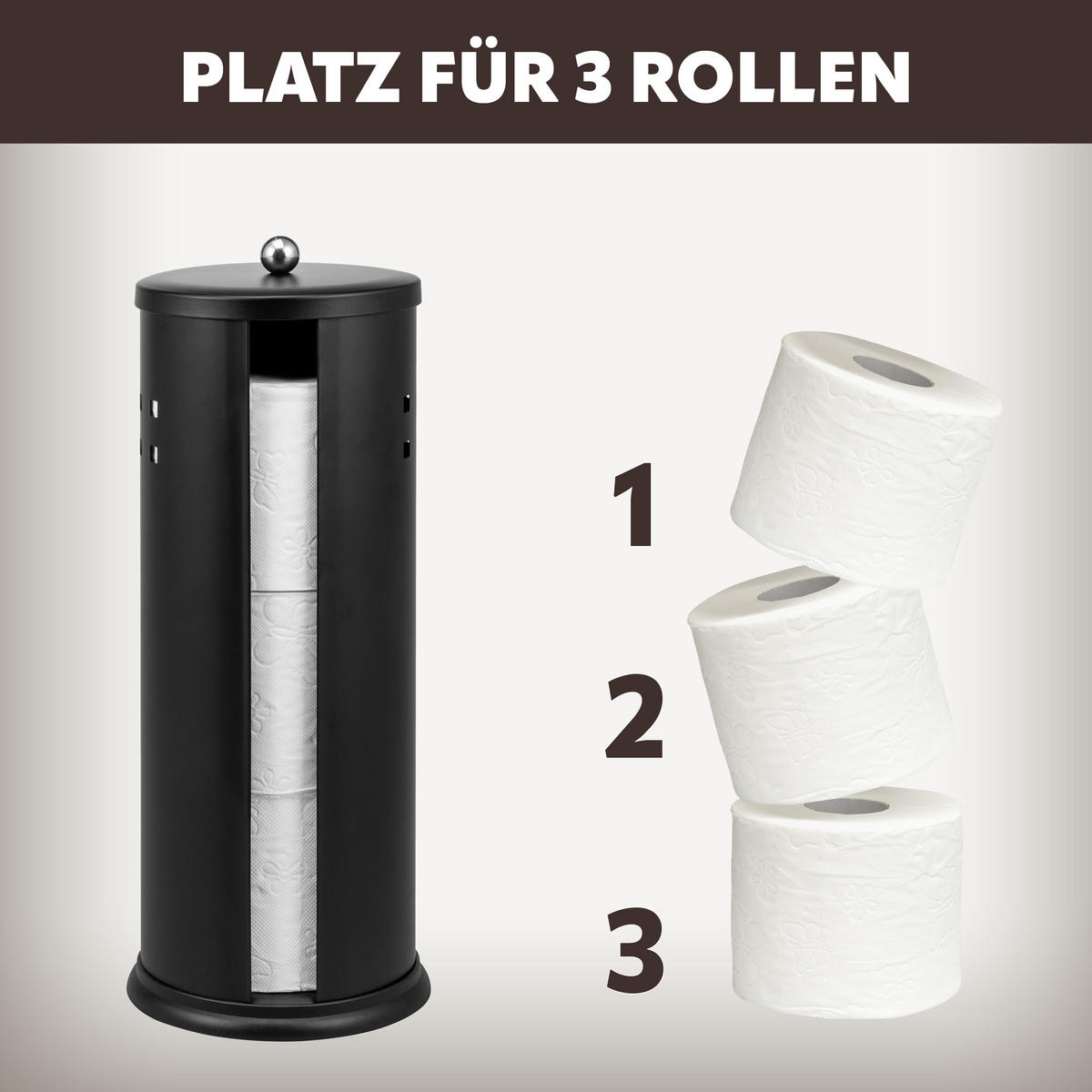 TOILETTENPAPIER-AUFBEWAHRUNG AGLIANO, Metall, schwarz - Schwarz, Metall (14.5/37.5/14.5cm) - eluno