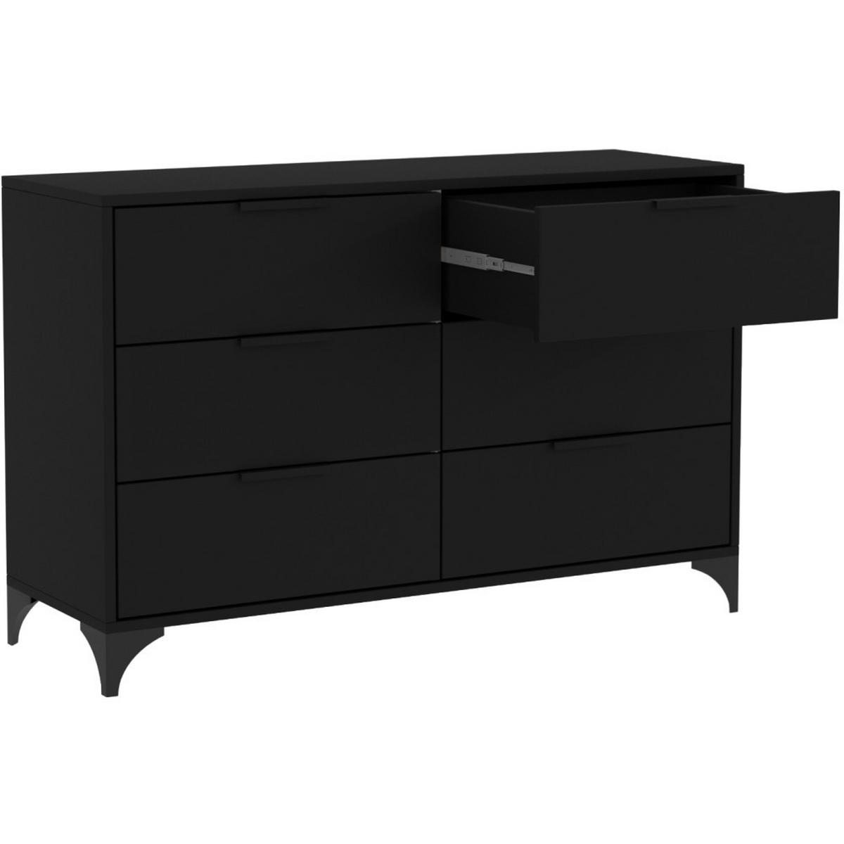 KOMMODE Home mit 6 Schubladen, 120 cm, mit Griffen, Schwarz - Schwarz, Holzwerkstoff (120/80/40cm) - Beautysofa