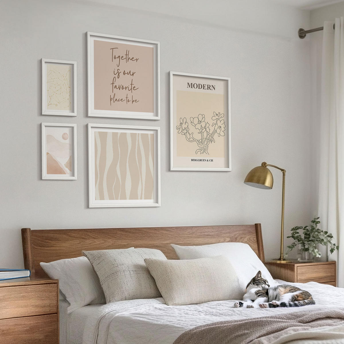 BILDER SET 5er Set - 50x50 cm & 20x30 cm & 40x60 cm Weißer Rahmen - Abstrakte Formen und Farben - Weiß, Kunststoff (40/60cm) - TULUP