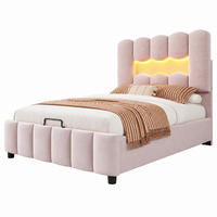 POLSTERBETT mit Stauraum und LED 90x200 cm Samt Rosa - Pink, Metall (90/200cm) - Beauniv