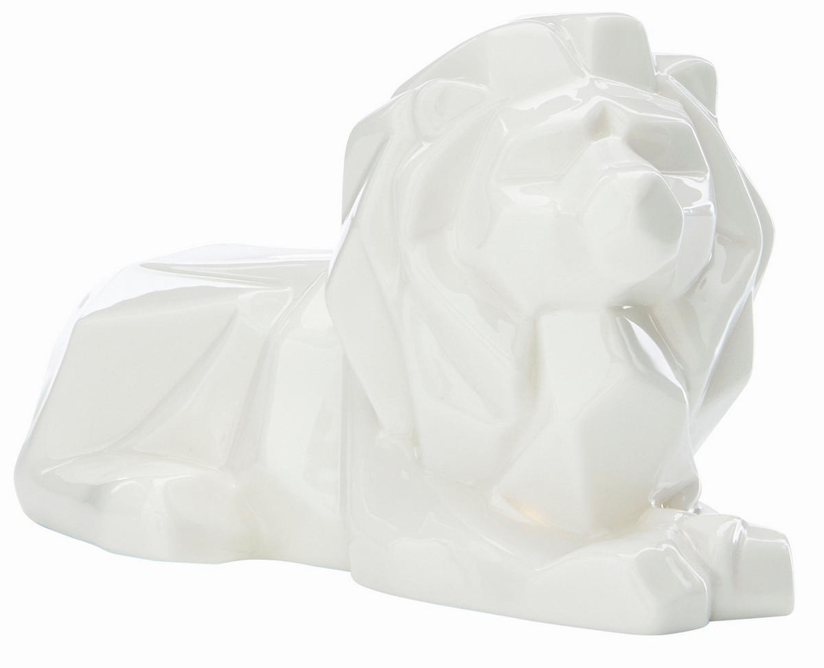 LED-PORZELLANFIGUR - stilvolle Origami-Deko mit warmweißem Licht und Timer, Löwe, batteriebetrieben - Weiß, Keramik (11.7/19.4/12.7cm) - Northpoint