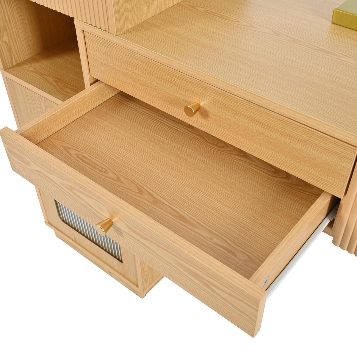 SCHMINKTISCH in Naturfarben Frisiertisch mit LED-Spiegel & 3-Farb-Beleuchtung Kosmetiktisch aus Holz B120/T40/H90cm - Naturfarben, Holzwerkstoff/Metall (120/90/40cm) - STILVORA