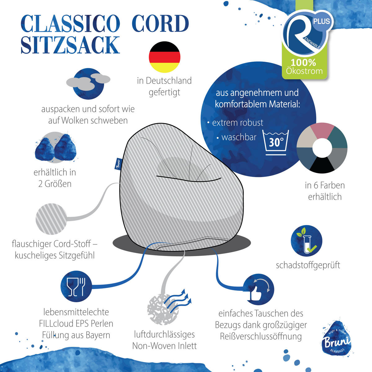 KINDERSITZSACK Classico Cord S beige - Beige, Textil (70/60/70cm) - Bruni
