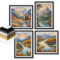 WANDBILDER 4er-Set - 50x50 cm & 40x60 cm Schwarzer Rahmen - Berglandschaften mit einem Fluss - Schwarz, Kunststoff (50/50cm) - ArtPrintCave
