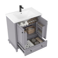 BADEZIMMERSCHRANK 76x46x87cm in Grau mit Massivholzbeinen & Keramikbecken - Grau, Holzwerkstoff (76/87/46cm) - Modfu