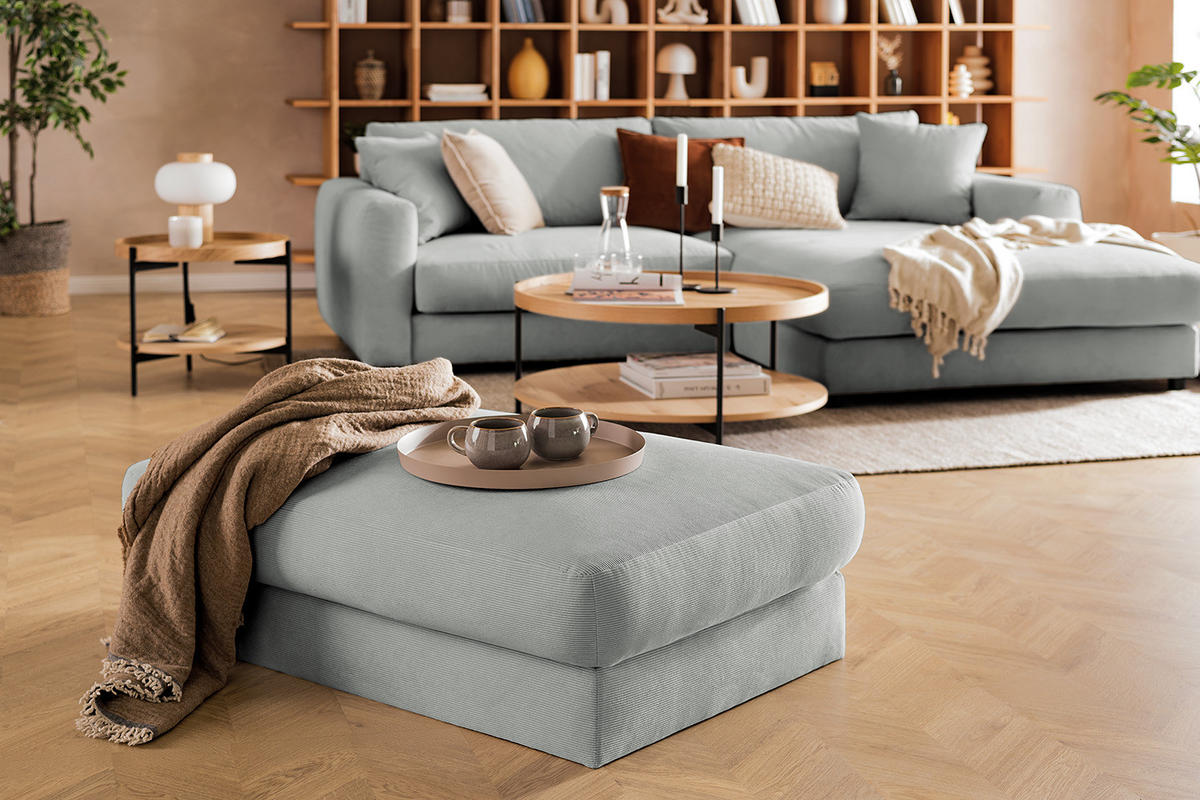 POLSTERHOCKER - Schwarz/Grau, Textil (107/41/77cm) - home24