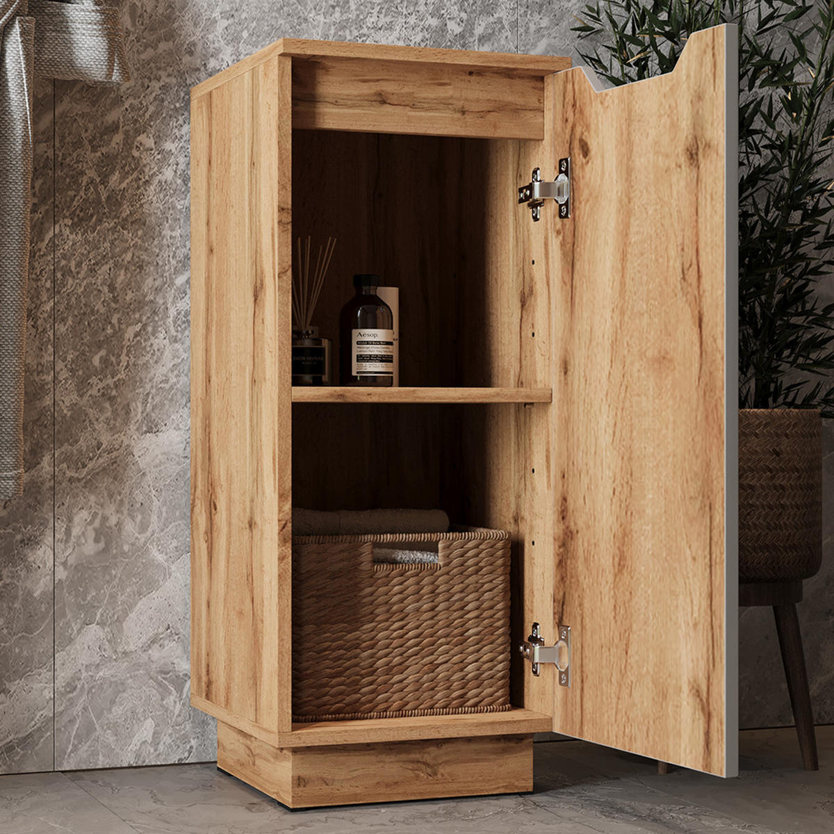 MIDISCHRANK Lotta Eiche/grau gestreift 33.4 x 81.9 cm - Eichefarben/Grau, Holzwerkstoff (33.4/81.9/35cm) - Vicco