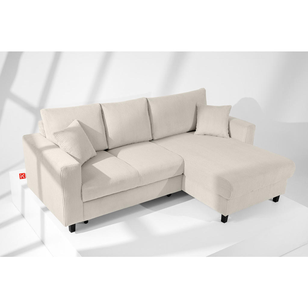 Thumbnail - Konsimo® Eckschlafsofa, Creme, Textil, L-Form,L-Form, 234x90 cm, Hergestellt in Europa, Wohnzimmer, Sofas & Couches, Woh...