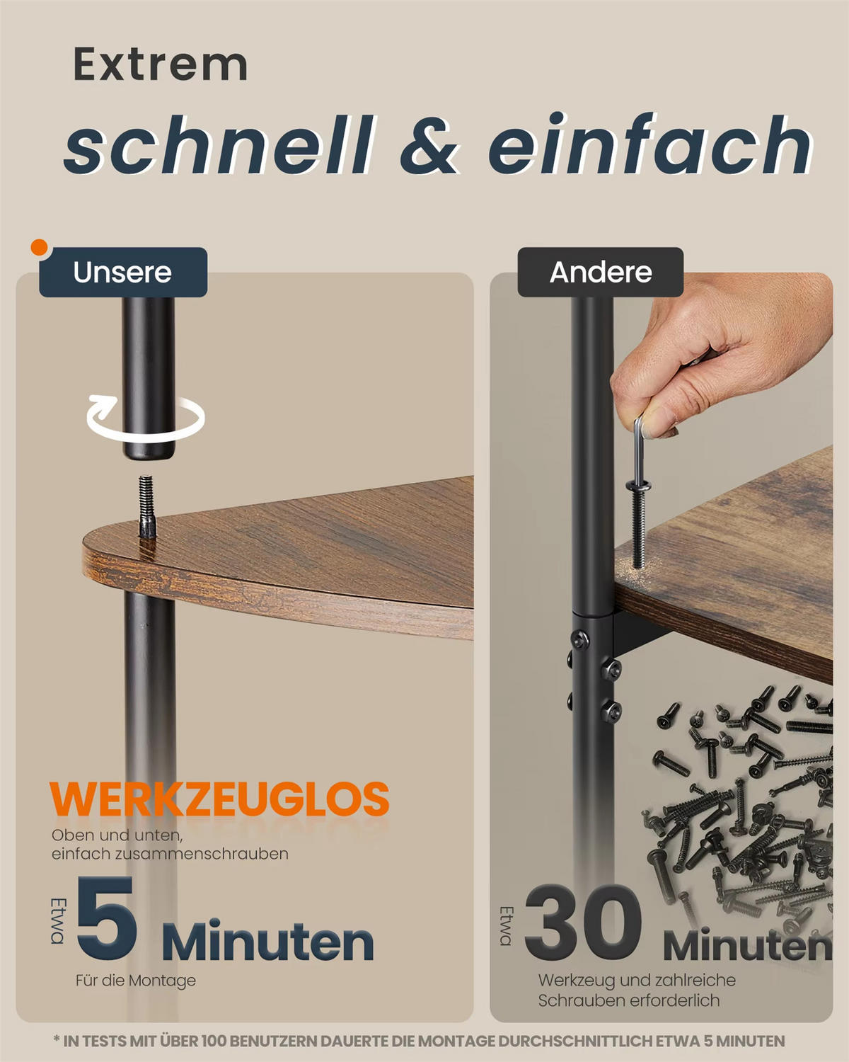 ECKREGAL 5 Ebenen Standregal werkzeuglose Montage - Braun, Metall (30/186/40cm) - Kaket
