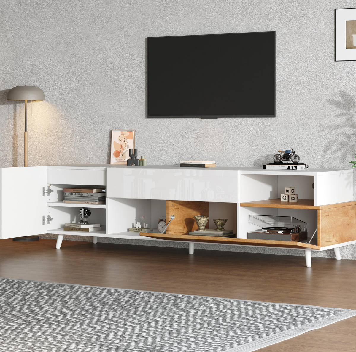 TV-ELEMENT mit Stauraum 180 x 38 x 50 cm Weiß/Natural - Weiß, Holzwerkstoff (38/50/180cm) - Beauniv