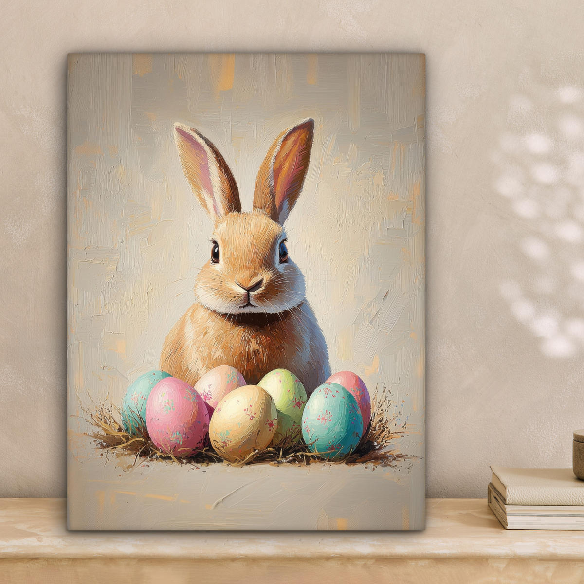 LEINWANDBILD Osterhase - Pastell - Eier Room Decor 30x40 cm - Beige, Textil (30/40cm) - MuchoWow