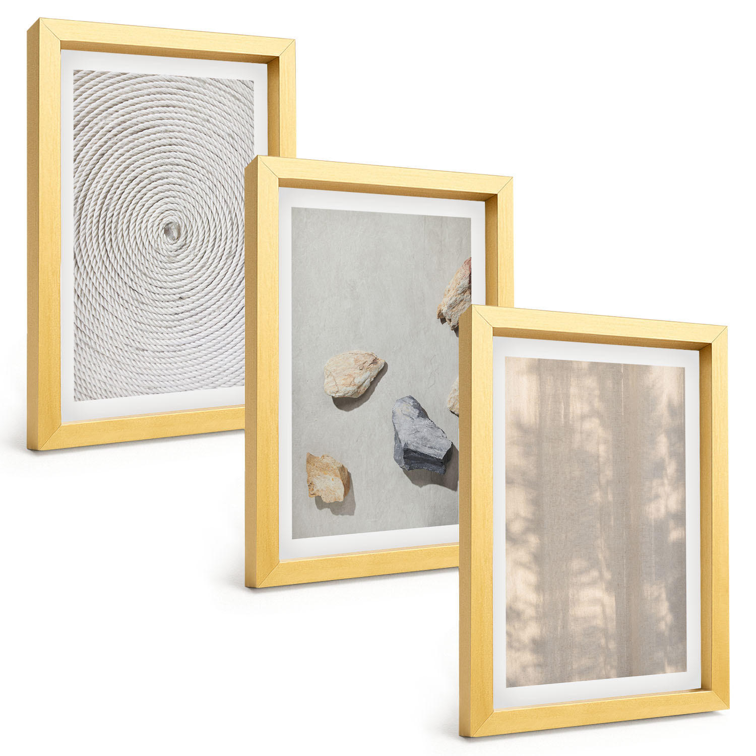 BILDER SET 3er Set - 20x30 cm Goldrahmen - Boho-Naturtexturen und -Strukturen - Goldfarben, Kunststoff (20/30cm) - TULUP
