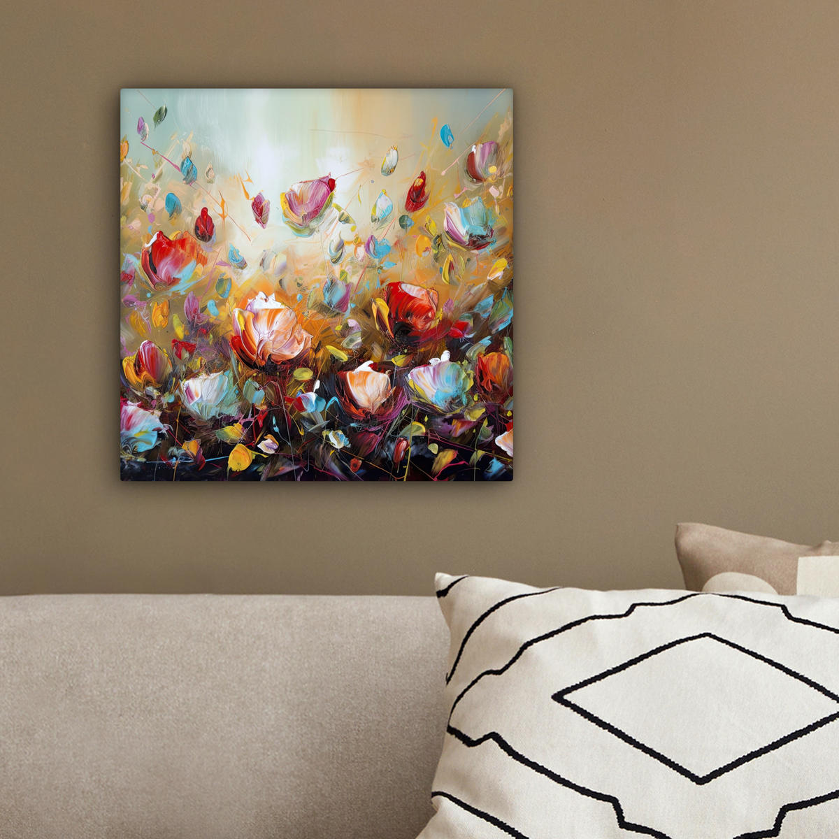 LEINWANDBILD Blumen - Kunst - Natur - Ölgemälde 20x20 cm - Multicolor, Textil (20/20cm) - MuchoWow