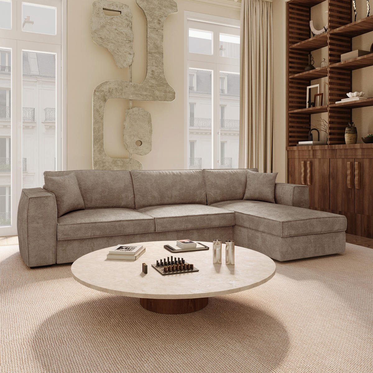 ECKSOFA rechtwinklig MIKA Köpergewebe mit weichem Griff Taupe 292cm - Taupe, Textil (292/100cm) - Premium Interiors