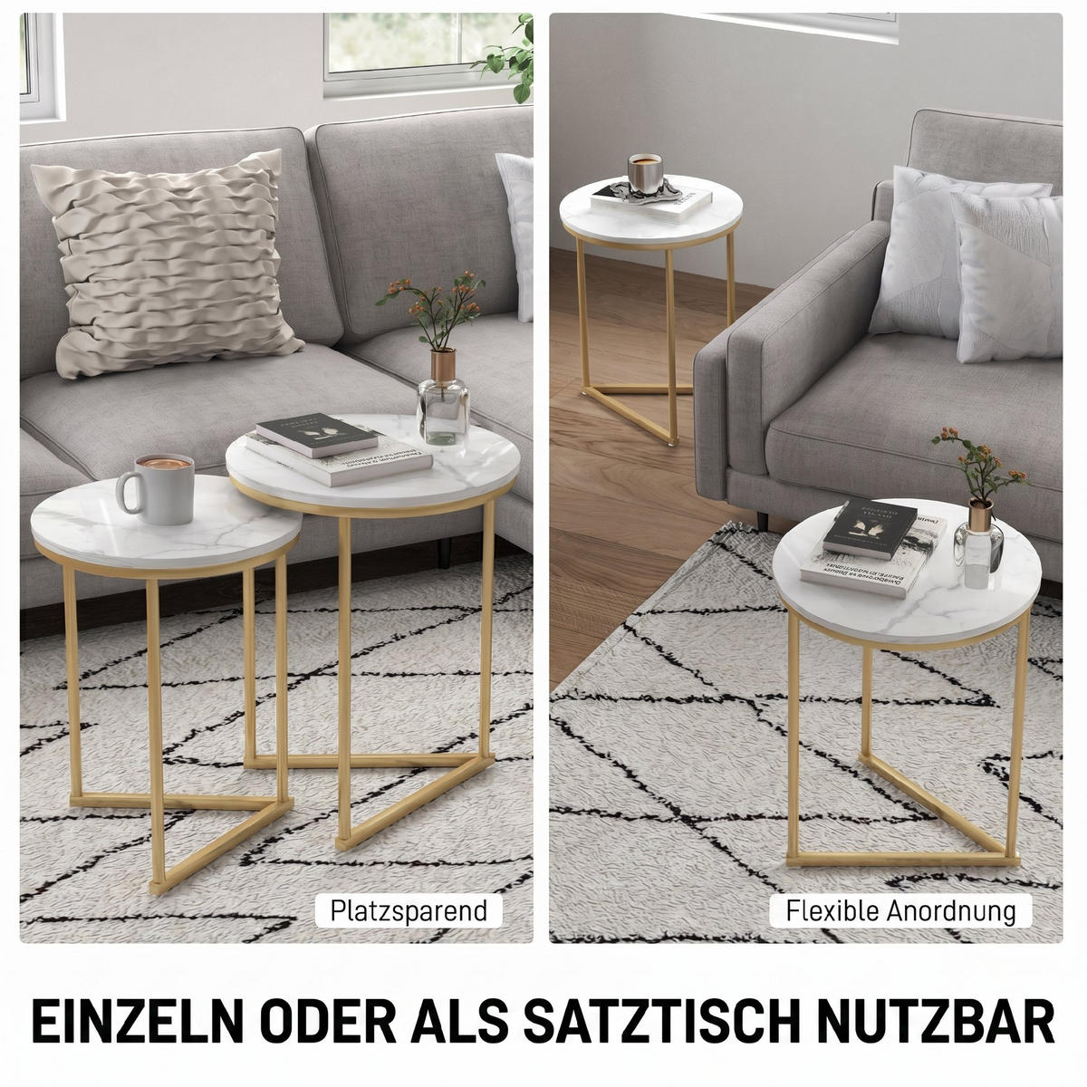 SIDOBORD, 2-set, MDF och stål, guld - Guldfärgad, Metall (45/45/55cm) - HOMCOM