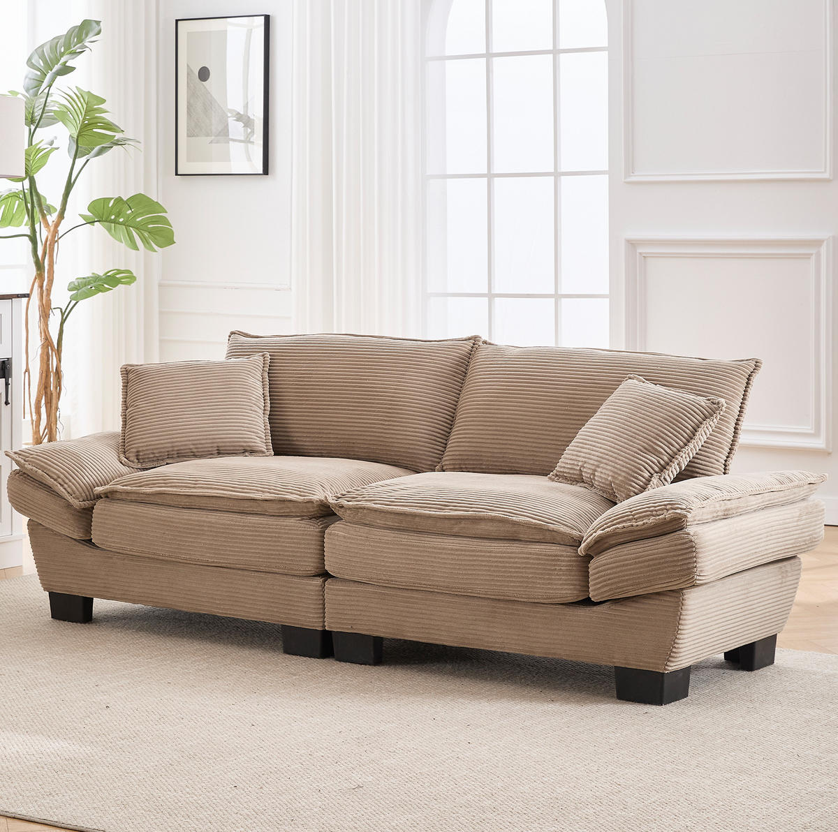 2-SITZER Sofa Samt mit ultratiefem Sitz 224/81/81 cm Sandfarben - Sandfarben, Textil (81/224/81cm) - Redom